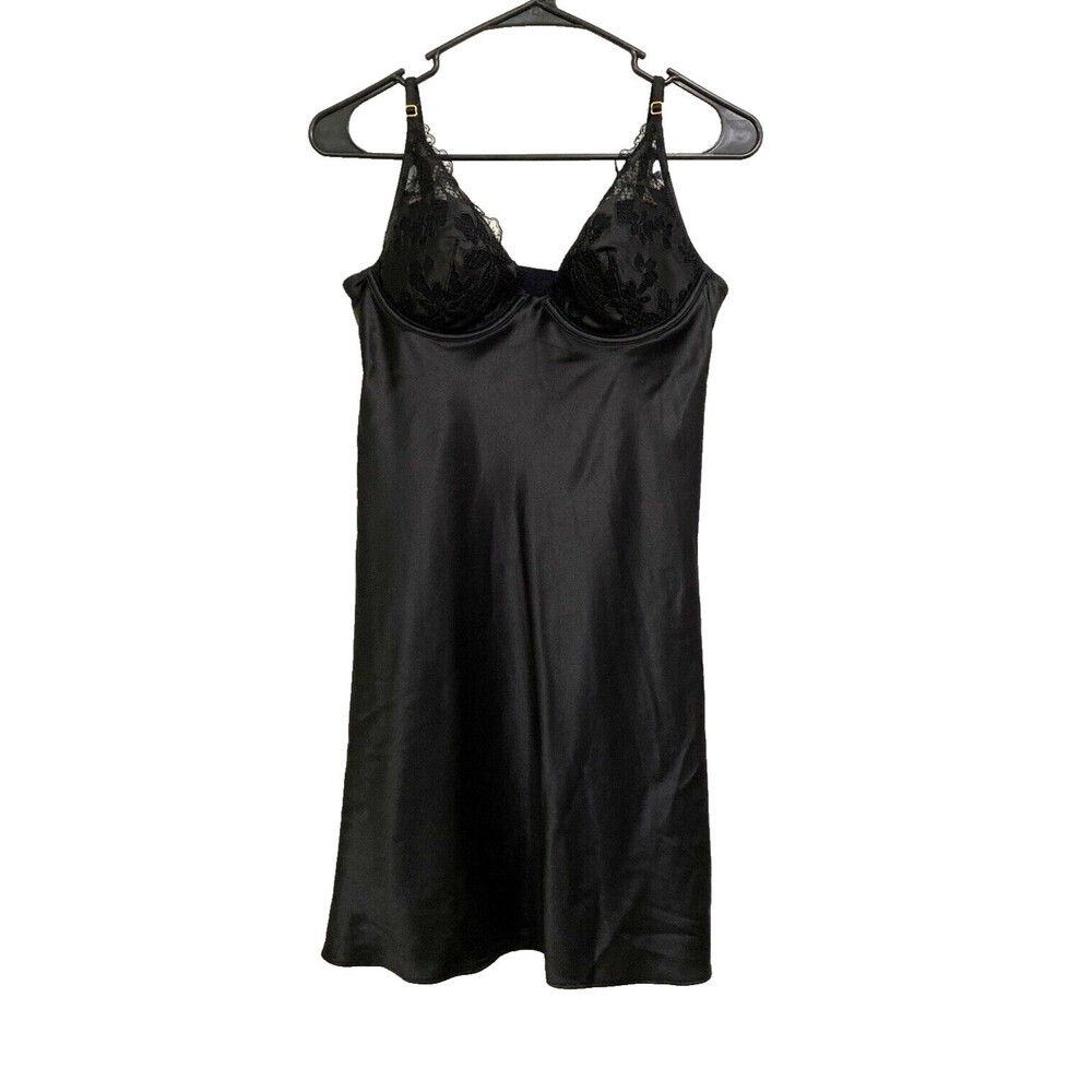 Victoria's Secret Black Slip Dress Size M Nightgown Lace Bra Women's